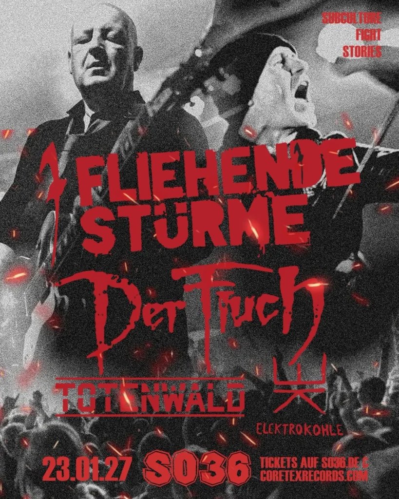 Flyer: Fliehende Stürme / Der Fluch / Totenwald / Elektrokohle im SO36